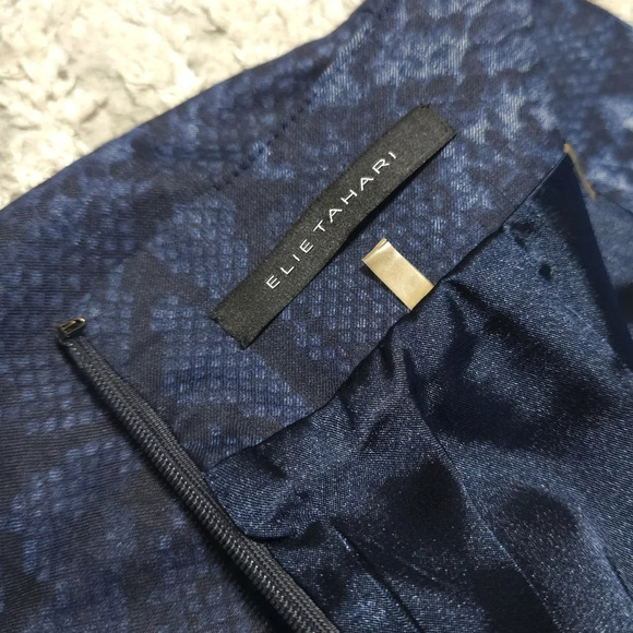 ELIE TAHARI Blue Black Snake Print 80% Linen Pencil Skirt, Fully Lined, Size 10 - Picture 10 of 16
